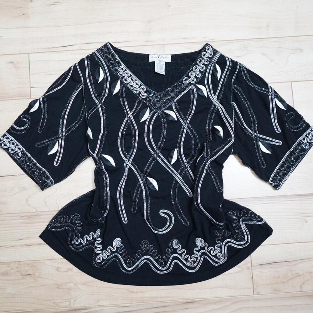 Once Again Black Embroidered Tunic Top XL